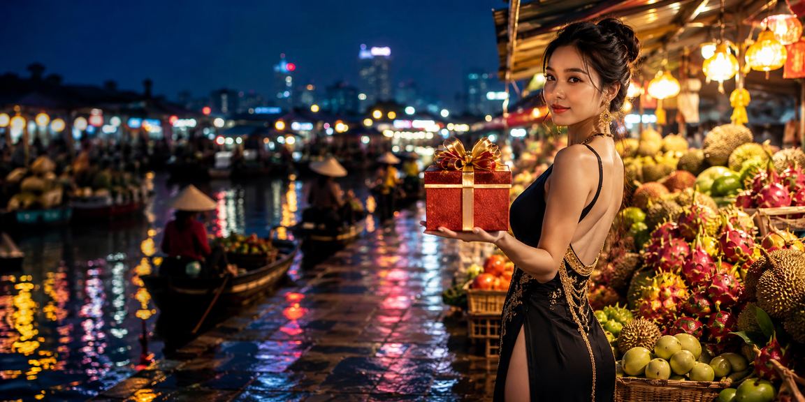 Phụ nữ Việt Nam cầm bao đỏ mừng may mắn và xổ số trực tuyến vùng Mekong